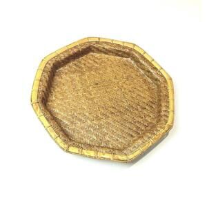 Unbranded Octagon Tray Rattan Wicker Eight Sided Serving Tray Brown Tan